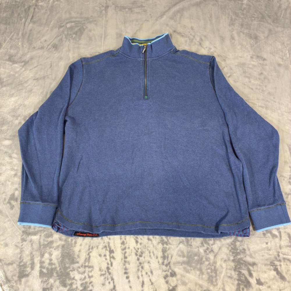 Robert Graham 1/4 Zip Pullover Mens 3XL Blue Knowledge Wisdom Truth Waffle Knit